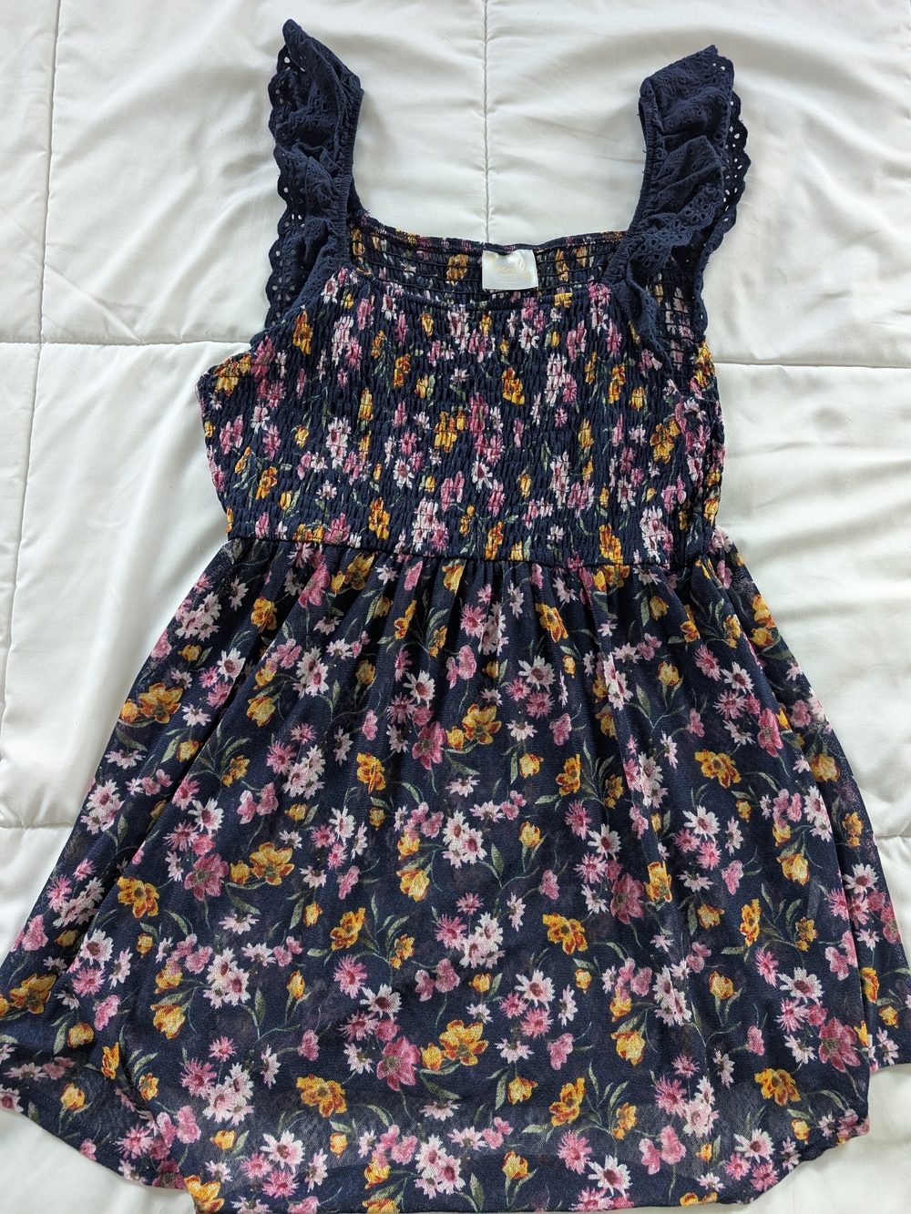 Maternity Floral Smocked Tank Top with Crochet Straps